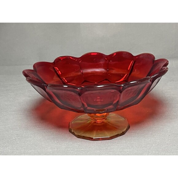 Vintage Amber is Footed Compote Scalloped Edge Red/Orange-UV - Picture 5 of 16